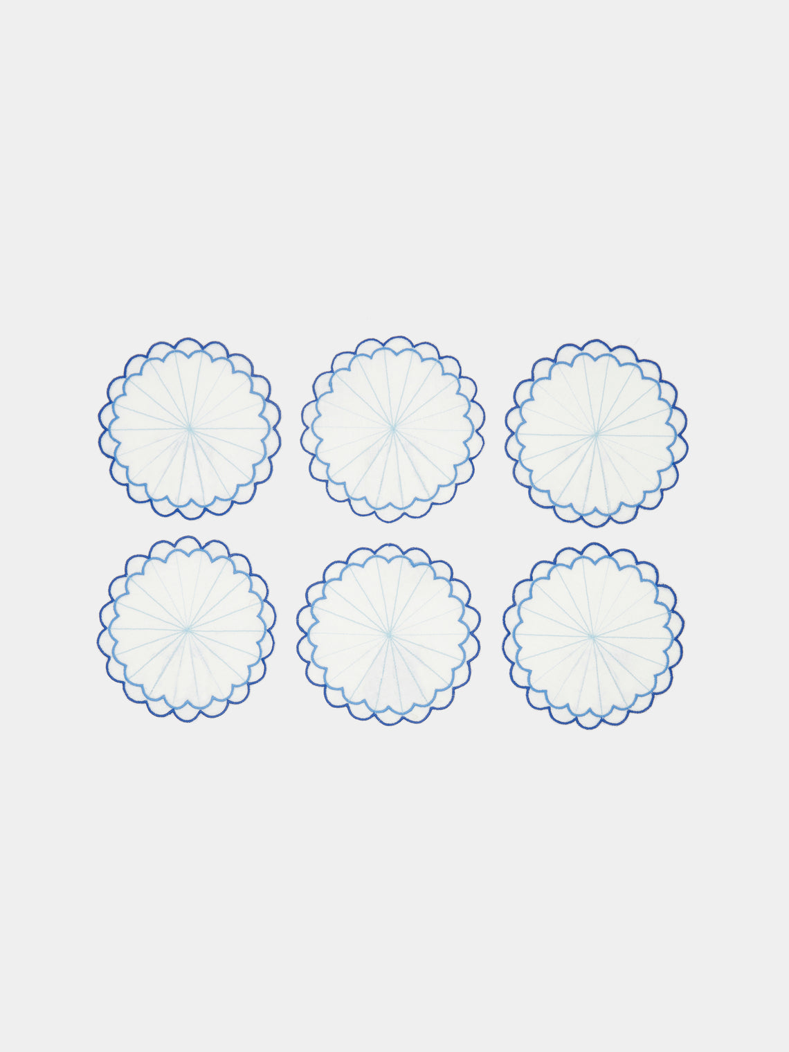 Los Encajeros - Escamas Embroidered Linen Coasters (Set of 6) - Blue - ABASK