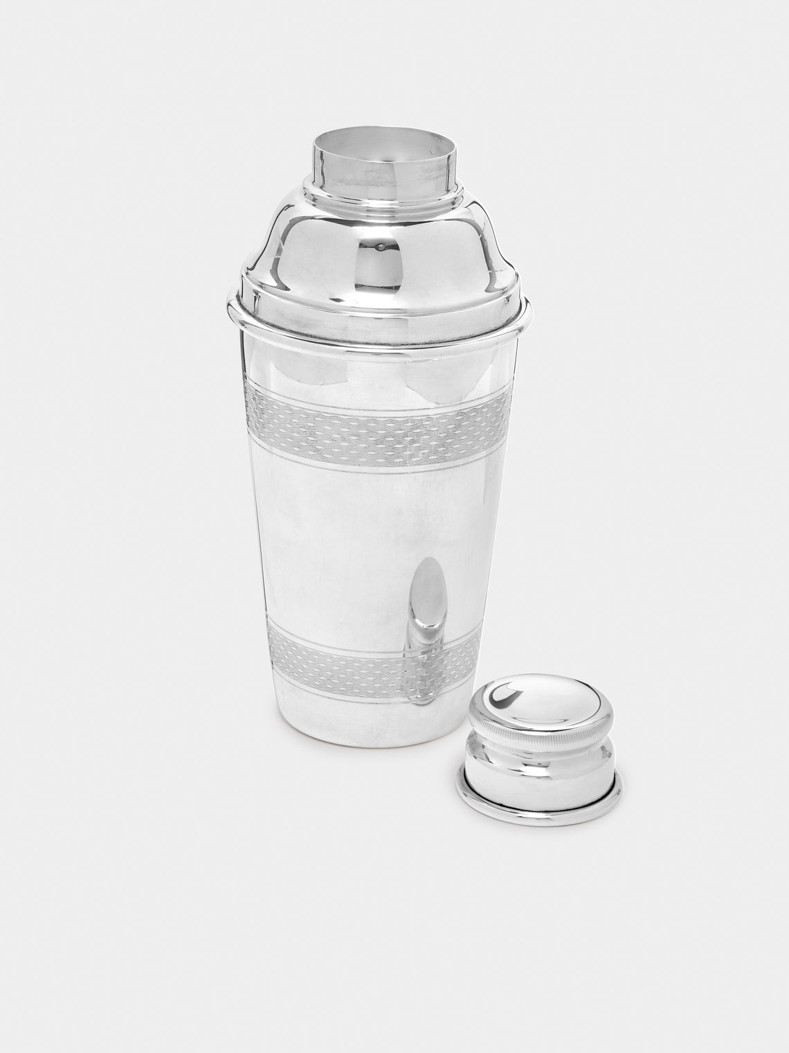 Antique and Vintage - 1930s Silver-Plated Engine Turned Cocktail Shaker - Silver - ABASK