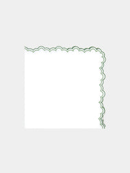 Los Encajeros - Escamas Embroidered Linen Napkins (Set of 4) - Green - ABASK - 