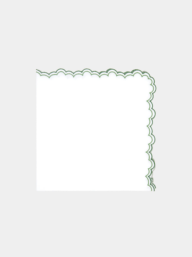 Los Encajeros - Escamas Scalloped Linen Napkin (Set of 4) - Green - ABASK - 