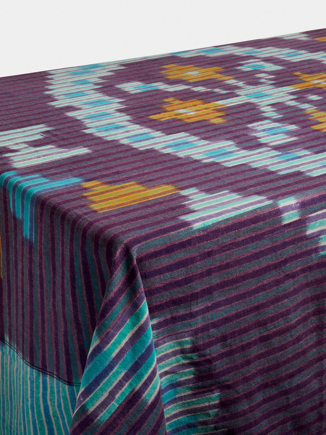 Gregory Parkinson - Midnight Aqua Stripe Block-Printed Cotton Tablecloth - Multiple - ABASK