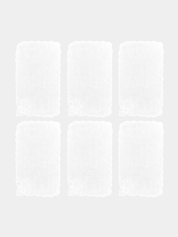 Taf Firenze - Smerlo Foglie Hand-Embroidered Linen Cocktail Napkins (Set of 6) -  - ABASK