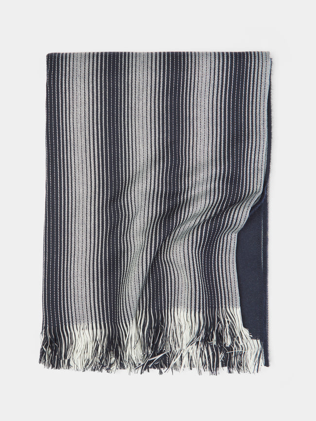 Johnstons of Elgin - Stripe Merino Wool Blanket - Blue - ABASK - 