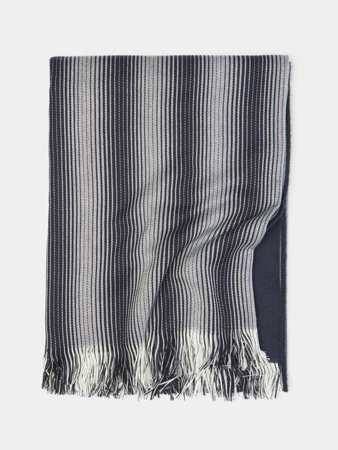 Johnstons of Elgin - Merino Wool Striped Blanket - Blue - ABASK - 