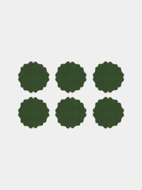Los Encajeros - Alhambra Embroidered Linen Coasters (Set of 6) -  - ABASK