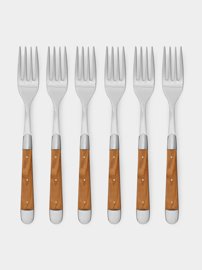 Forge de Laguiole - Olive Wood Table Fork (Set of 6) - Silver - ABASK