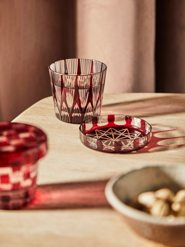 Hirota Glass - Edo Kiroko Hand-Cut Lidded Glass - Red - ABASK