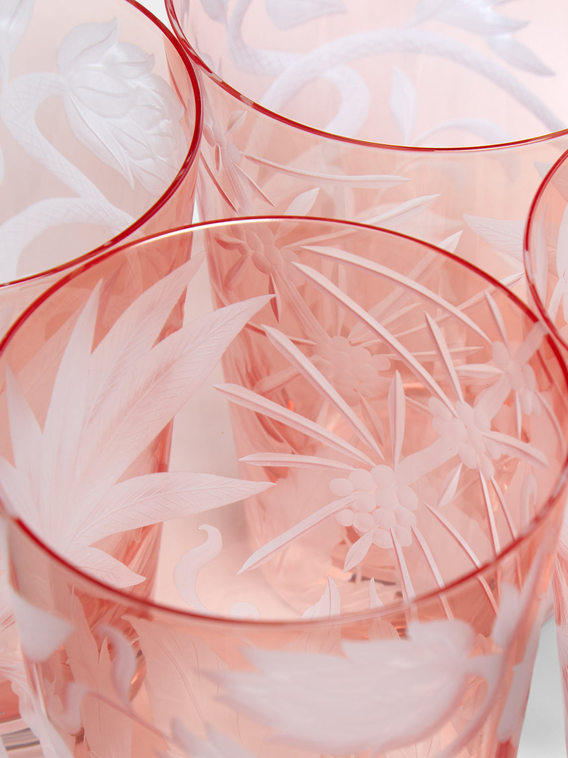 Artel - Jungle Deco Hand-Engraved Crystal Tumblers (Set of 4) - Pink - ABASK