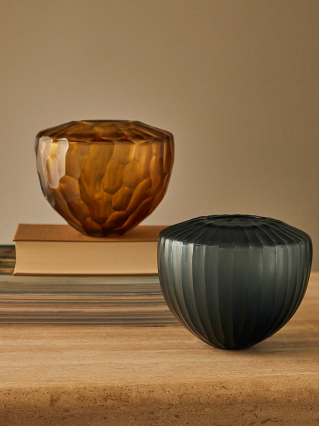 Micheluzzi Glass - Goccia Oceano Ribbed Murano Glass Vase - Blue - ABASK