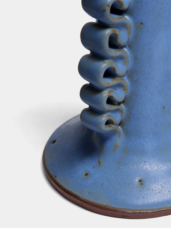Perla Valtierra - Ribete Hand-Glazed Ceramic Small Candle Holder - Blue - ABASK