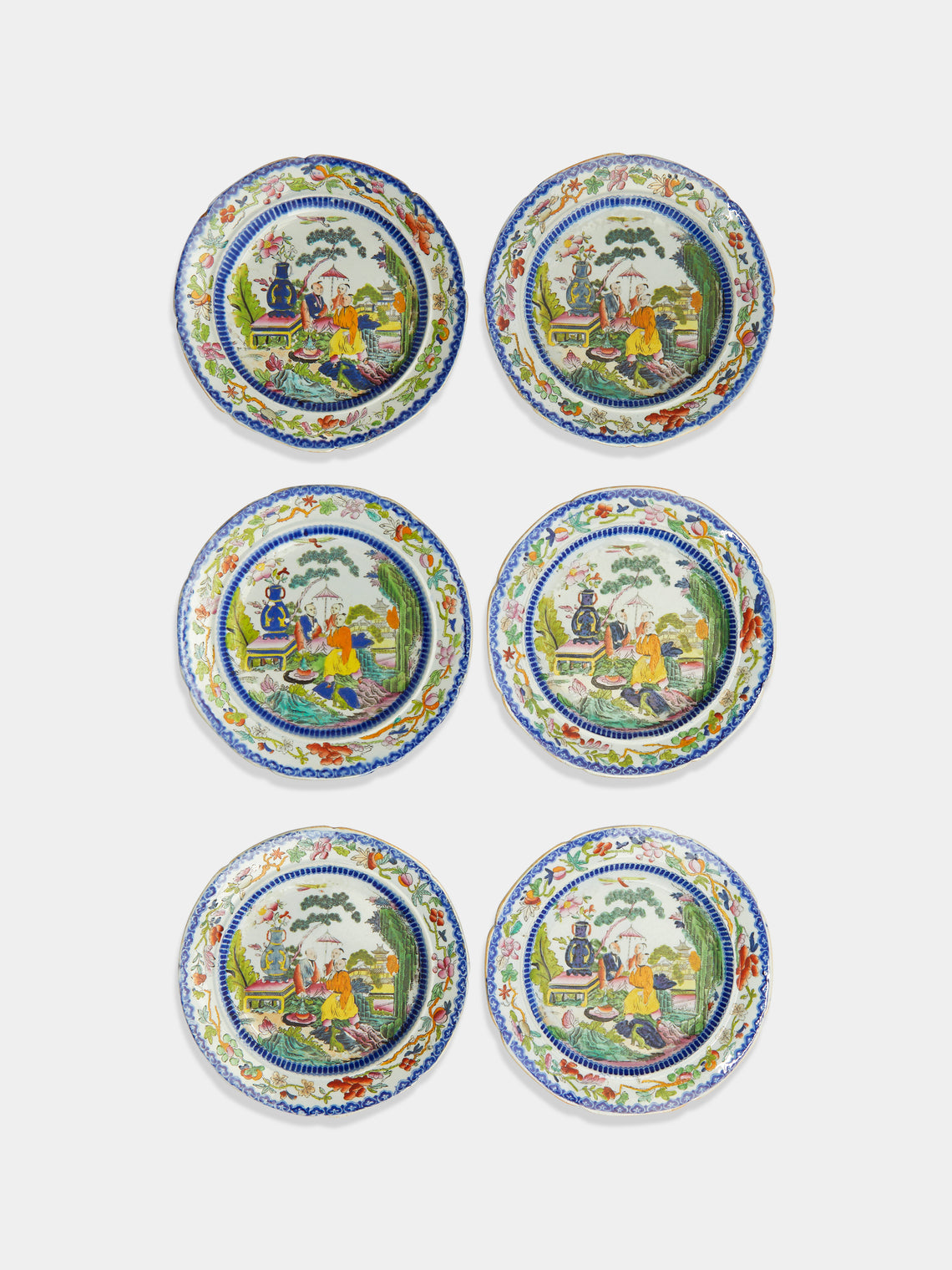 Antique and Vintage - 1820s Mogul Masons Ironstone Dessert Plates (Set of 6) - Multiple - ABASK