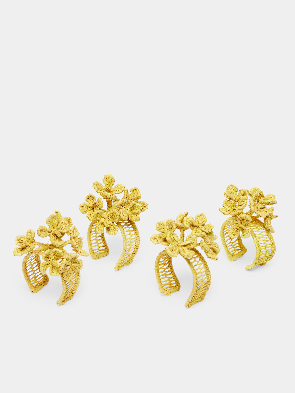Artesanías del Atlántico - Coral Flower Handwoven Palm Napkin Rings (Set of 4) - Yellow - ABASK