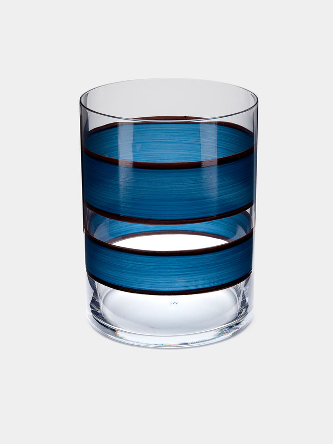 Los Vasos de Agua Clara - Hand-Painted Wahaka Stripe Glass Tumbler (Set of 6) - Blue - ABASK - 