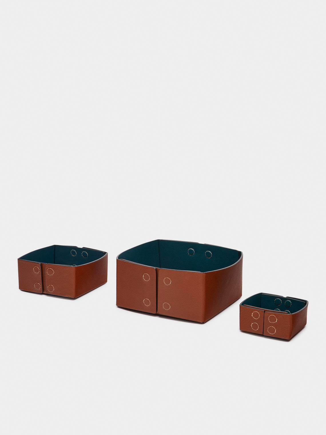 Métier - Leather Reversible Collapsible Boxes (Set of 3) - Brown - ABASK