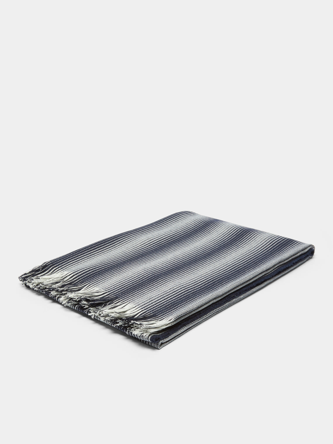 Johnstons of Elgin - Merino Wool Striped Blanket - Blue - ABASK