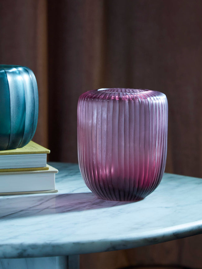 Micheluzzi Glass - Rullo Ametista Ribbed Murano Glass Vase - Purple - ABASK