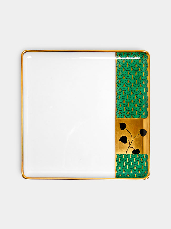 Augarten - Secession Hand-Painted Porcelain Square Plate - Green - ABASK - 