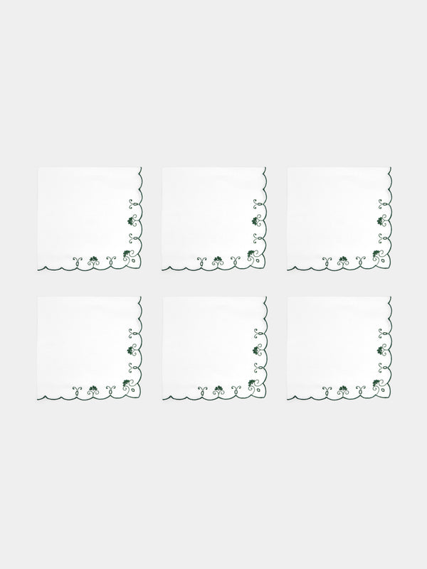 Taf Firenze - Piccoli Ventagli Hand-Embroidered Linen Placemats and Napkins (Set of 6) -  - ABASK