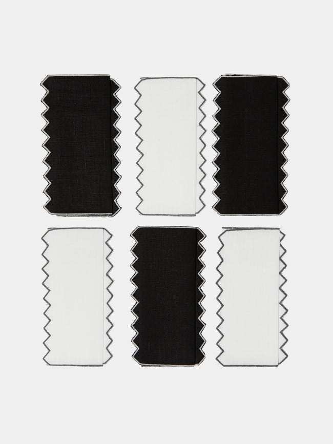 Los Encajeros - Triangu Embroidered Linen Cocktail Napkins (Set of 6) - Black - ABASK