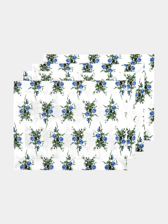 Emilia Wickstead - Floral Linen Placemats (Set of 4) - Light Blue - ABASK