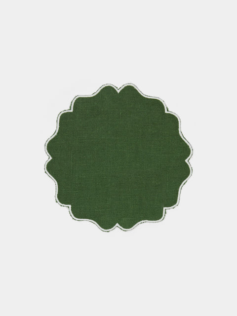 Los Encajeros - Alhambra Embroidered Linen Coaster (Set of 6) - Green - ABASK - 