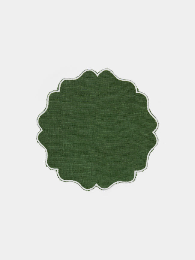 Los Encajeros - Alhambra Embroidered Linen Coasters (Set of 6) - Green - ABASK - 