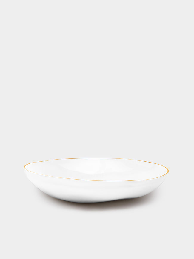 Feldspar - Hand-Painted 24ct Gold and Bone China Pasta Bowls (Set of 4) - White - ABASK - 