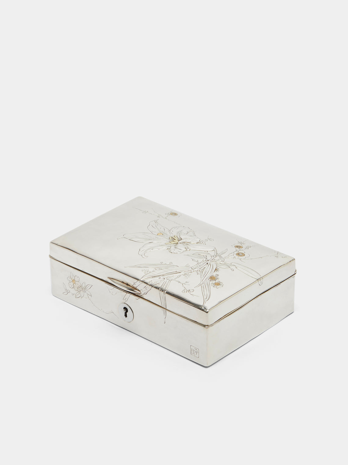 Antique and Vintage - Mid-Century Japanese Sterling Silver and Gold Embossed Cigar Box -  - ABASK