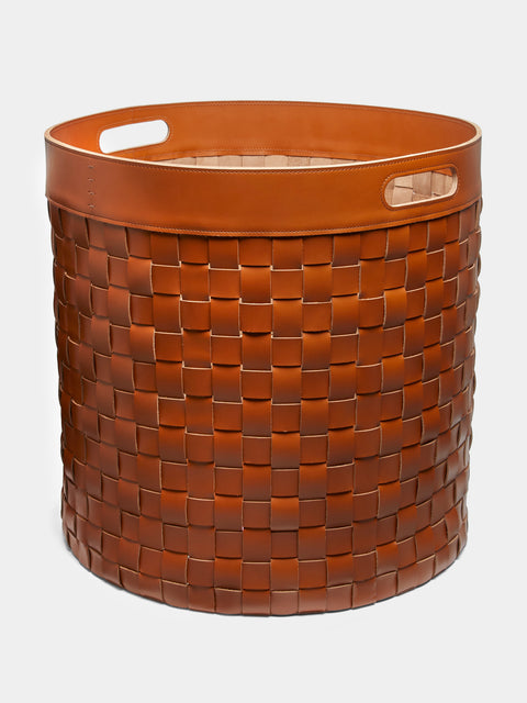 Rabitti 1969 - Verona Tower Woven Leather Storage Basket - Tan - ABASK - 