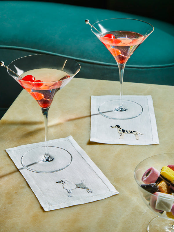 Taf Firenze - Dogs Hand-Embroidered Linen Cocktail Napkins (Set of 6) -  - ABASK