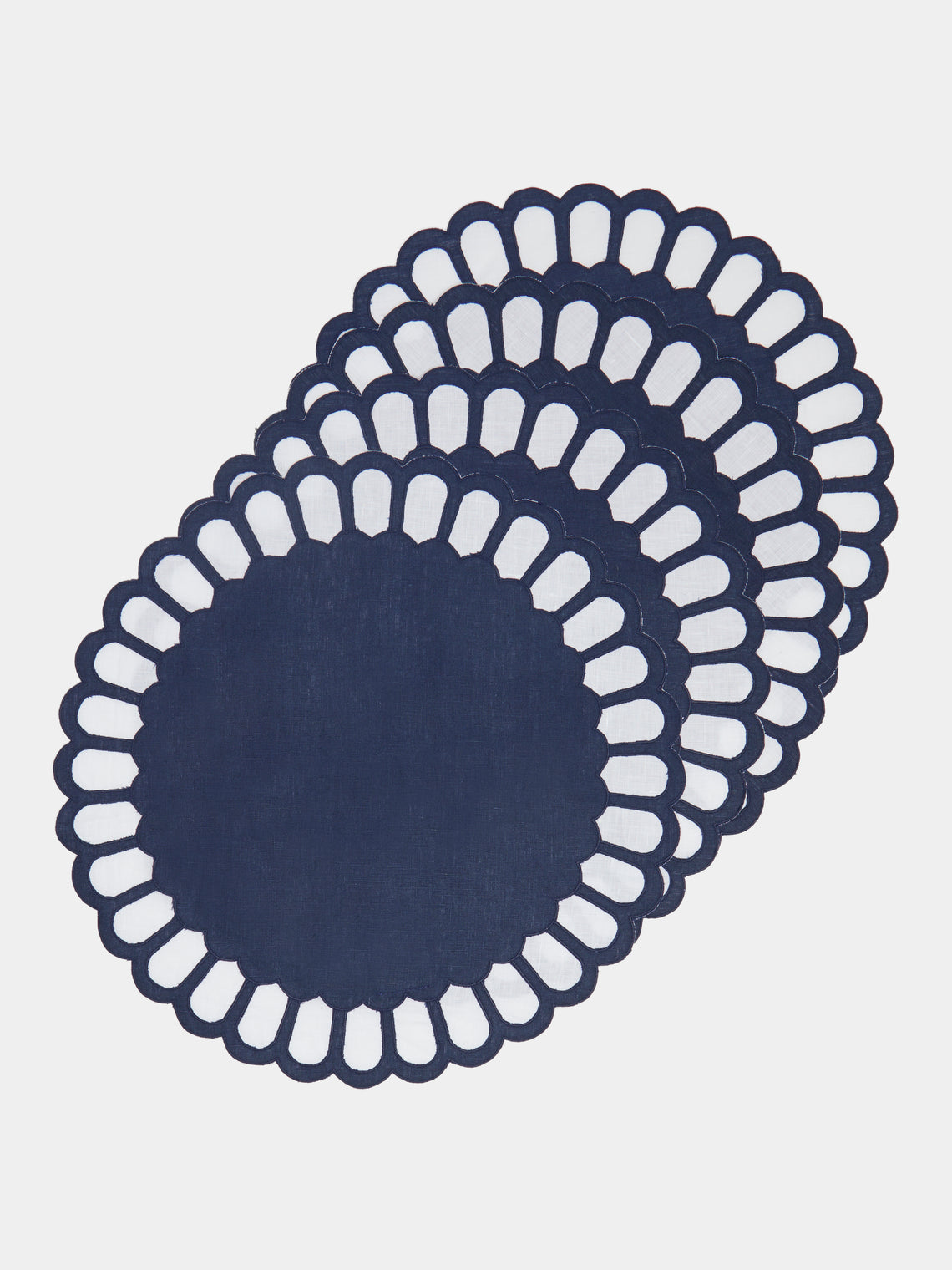 Los Encajeros - Zurbano Embroidered Linen Placemats (Set of 4) - Blue - ABASK