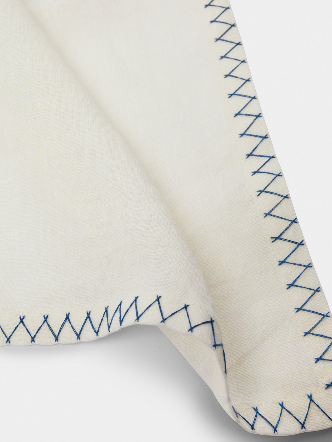 Malaika - Zigzag Hand-Embroidered Linen Napkins (Set of 4) - Blue - ABASK