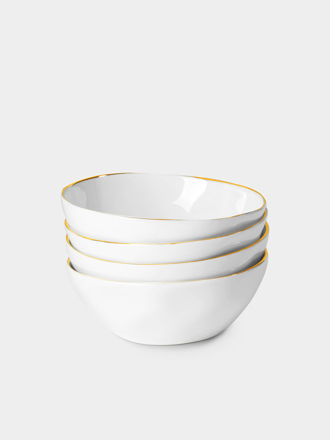 Feldspar - 24ct Gold Painted Bone China Ice Cream Bowl (Set of 4) - White - ABASK