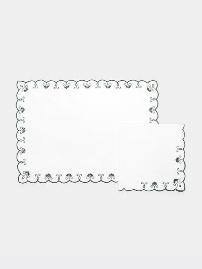 Taf Firenze - Piccoli Ventagli Hand-Embroidered Linen Placemats and Napkins (Set of 6) -  - ABASK - 