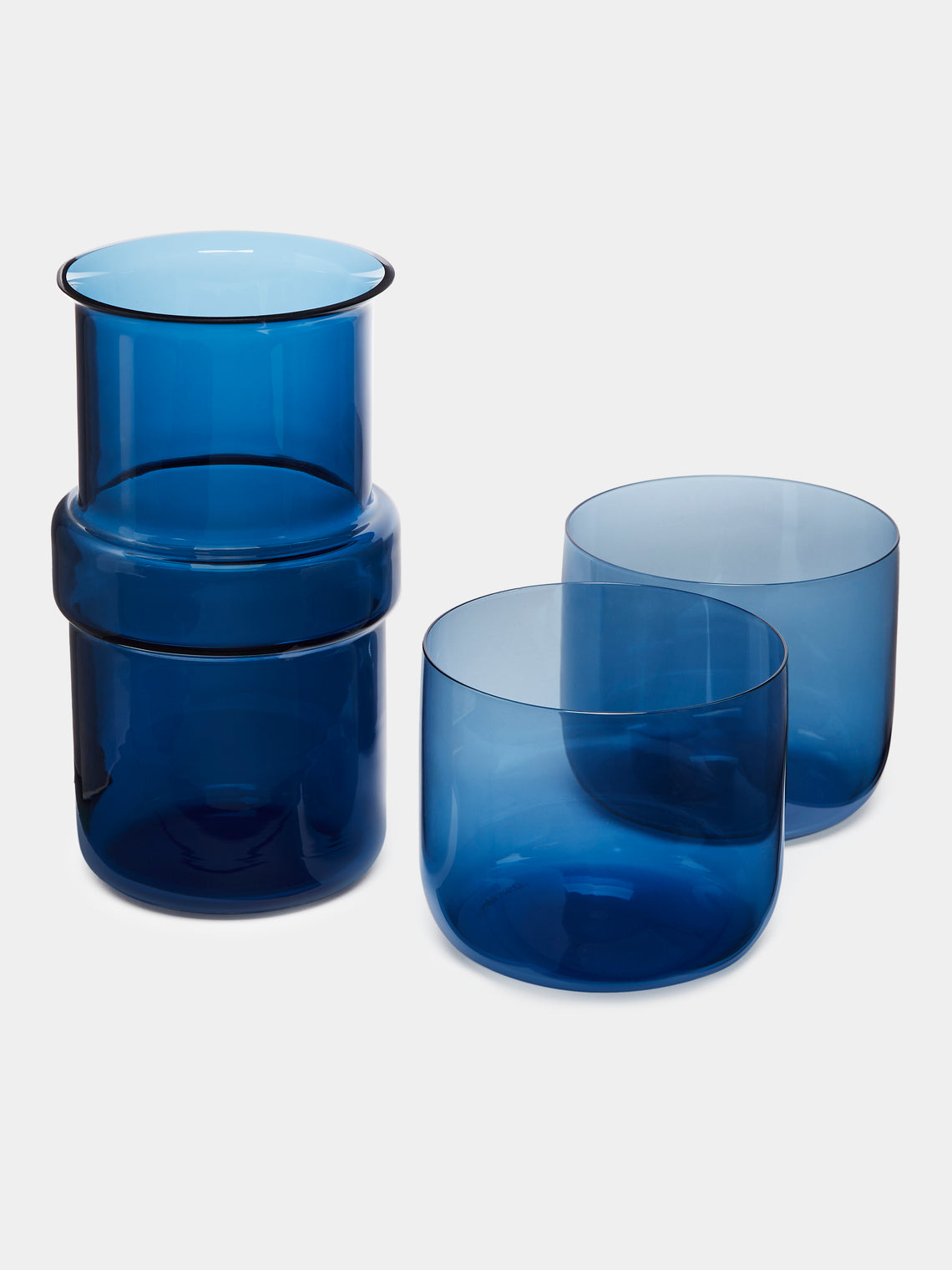NasonMoretti - Hand-Blown Murano Glasses and Carafe (Set of 3) - Blue - ABASK