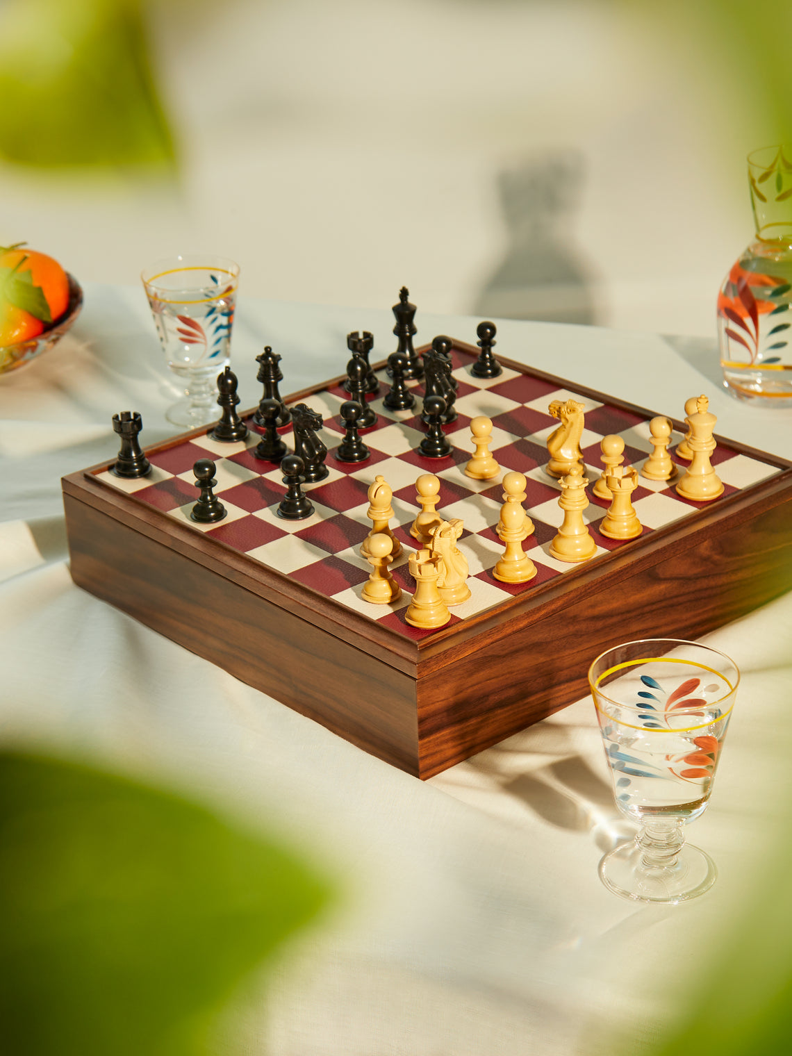Linley - Mayfair Wood and Leather Tabletop Chess Set - Brown - ABASK