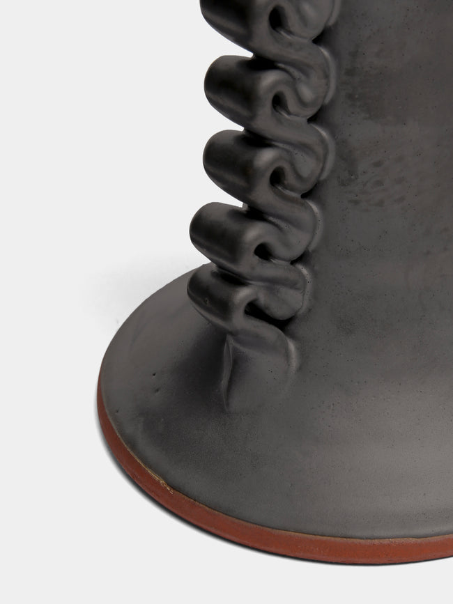 Perla Valtierra - Ribete Hand-Glazed Ceramic Medium Candle Holder - Black - ABASK