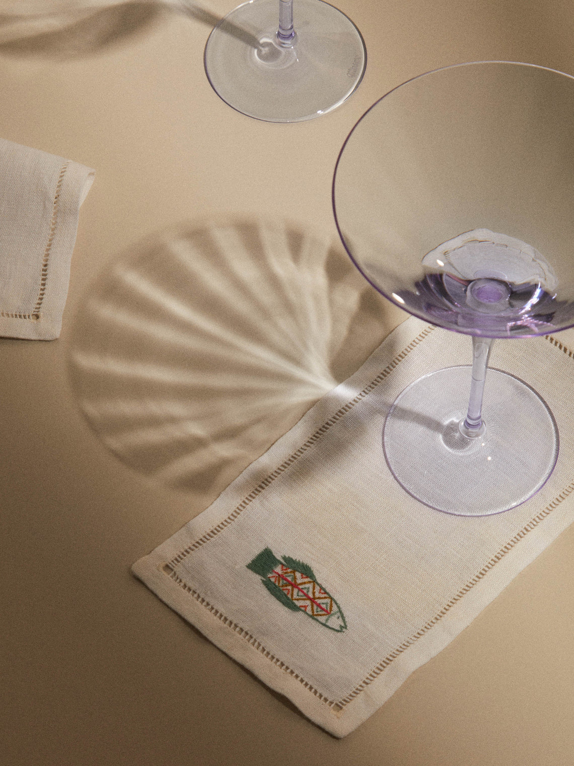 Anut - Tilipa Hand-Embroidered Linen Cocktail Napkins (Set of 6) -  - ABASK