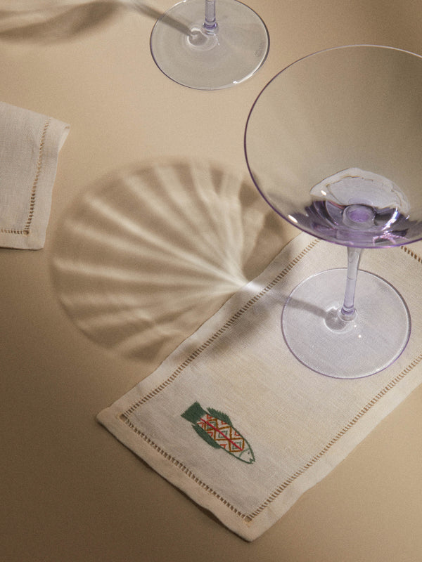 Anut - Tilipa Hand-Embroidered Linen Cocktail Napkins (Set of 6) -  - ABASK