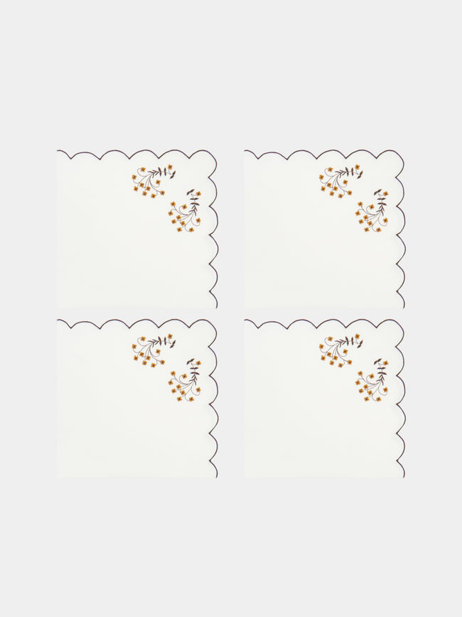 Los Encajeros - Spring Embroidered Linen Napkins (Set of 4) - White - ABASK