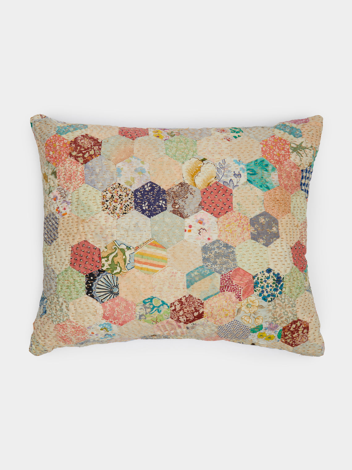 By Walid - 19th-Century Log Cabin Patchwork Linen Cushion -  - ABASK - 