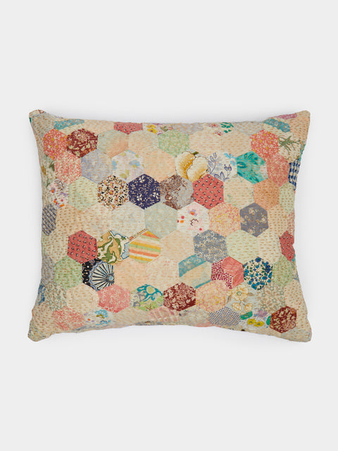 By Walid - 19th-Century Log Cabin Patchwork Linen Cushion -  - ABASK - 