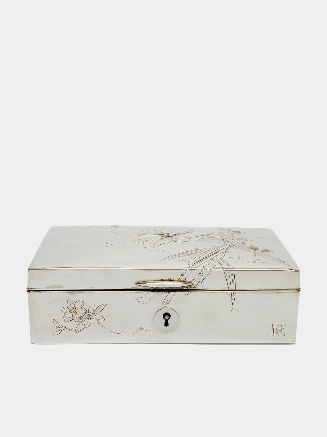 Antique and Vintage - Mid-Century Japanese Sterling Silver and Gold Embossed Cigar Box -  - ABASK - 