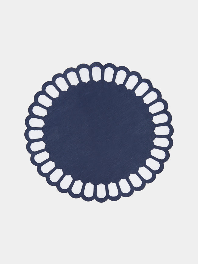 Los Encajeros - Zurbano Embroidered Linen Placemats (Set of 4) - Blue - ABASK - 