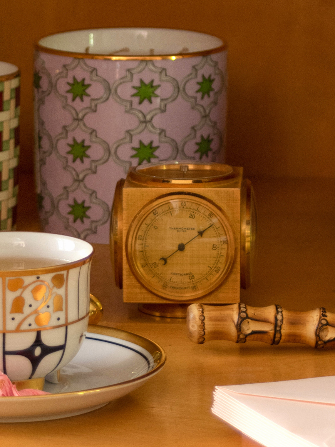 Antique and Vintage - 1960s Guilded Gold Leaf Brass Weather Station - Gold - ABASK