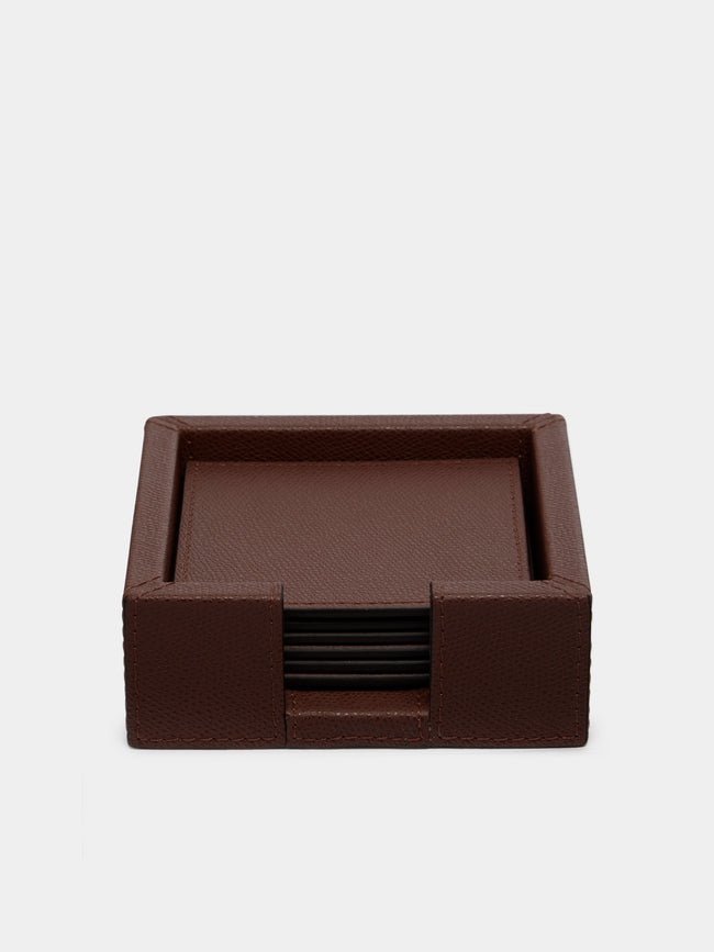 Giobagnara - Tao Leather Square Coasters (Set of 6) - Brown - ABASK - 
