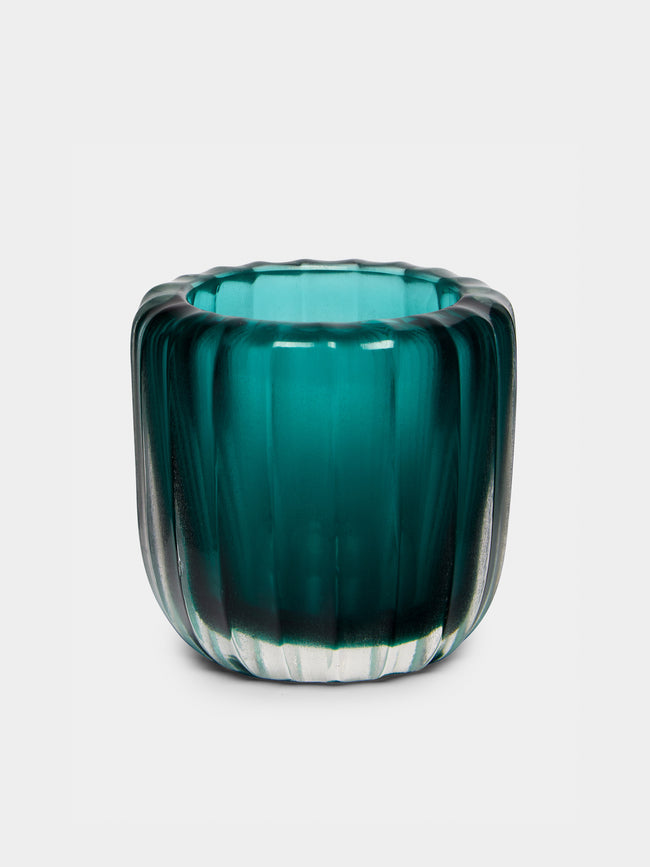 Micheluzzi Glass - Rullo Acqua Ribbed Murano Glass Vase - Teal - ABASK - 