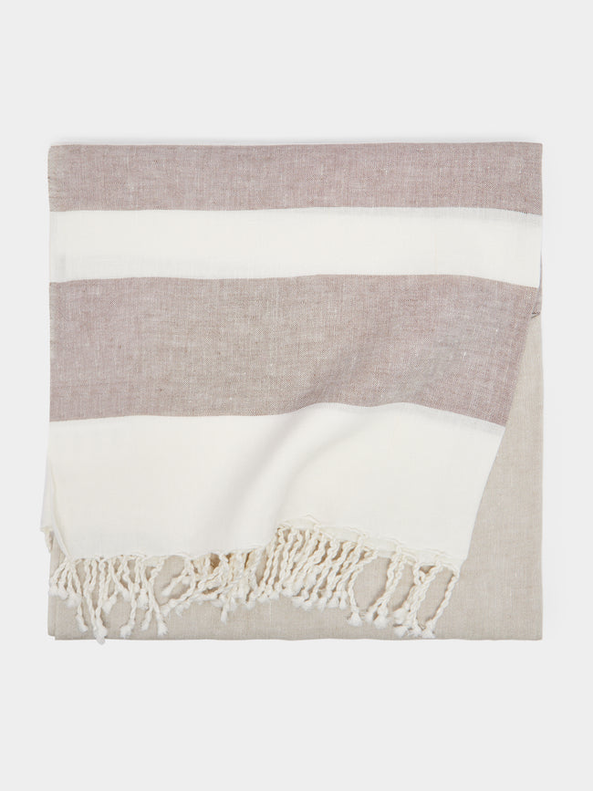 Brunello Cucinelli - Linen Striped Blanket - White - ABASK - 