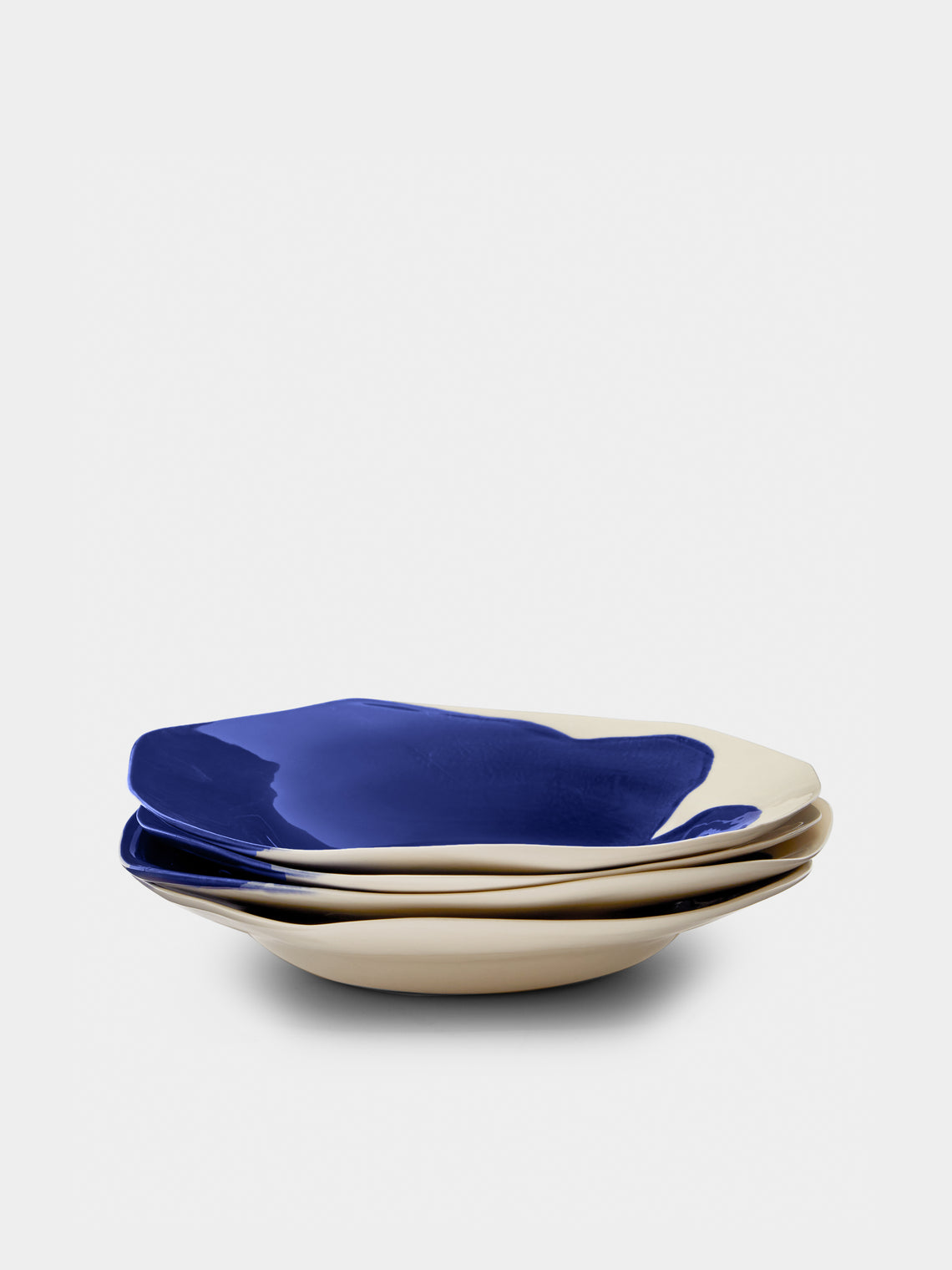 Pottery & Poetry - Hand-Glazed Porcelain Pasta Plates (Set of 4) - Blue - ABASK
