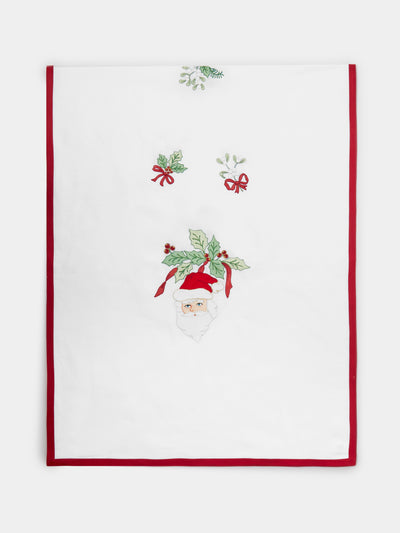 Loretta Caponi - Santa Claus Hand-Embroidered Linen Table Runner -  - ABASK - 